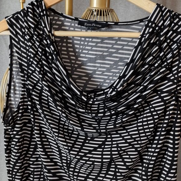 Evan Picone Black & White Abstract Drape Neck Top – Size Large - Picture 5 of 8